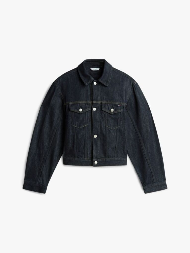 Blue Flag Embroidery Pleated Denim Jacket  Women