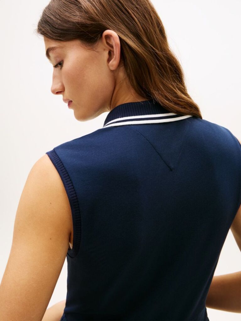 Blue 1985 Pleated Sleeveless Midi Polo Dress  Women