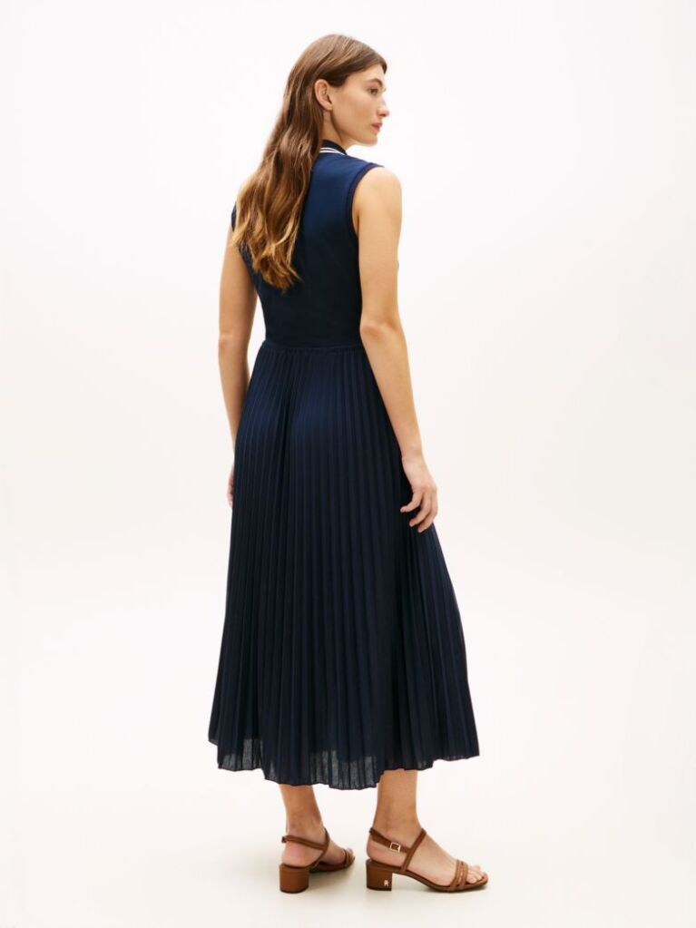 Blue 1985 Pleated Sleeveless Midi Polo Dress  Women