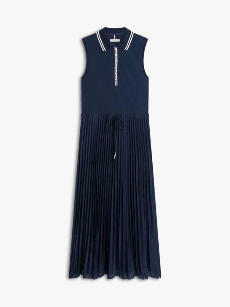 Blue 1985 Pleated Sleeveless Midi Polo Dress  Women