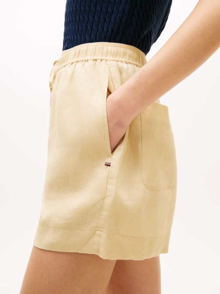 Beige Flag Embroidery Pure Linen Shorts  Women