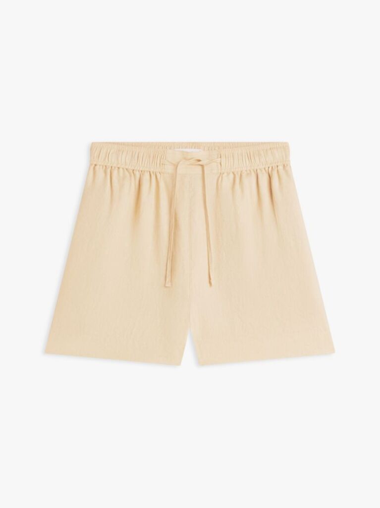 Beige Flag Embroidery Pure Linen Shorts  Women
