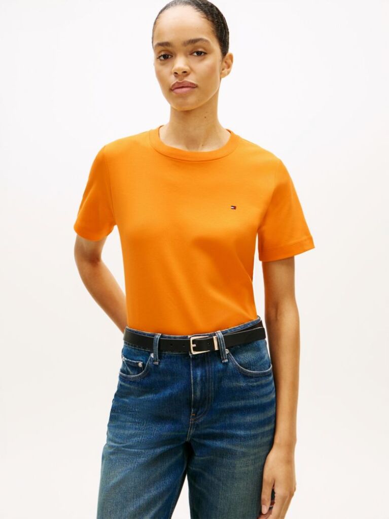 Orange Interlock Knit Boxy T-Shirt  Women