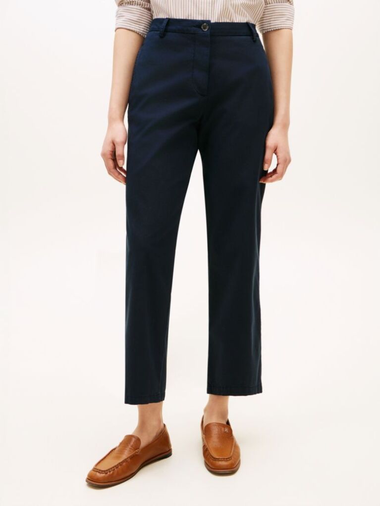 Blue Washed Slim Straight Leg Chinos  Women