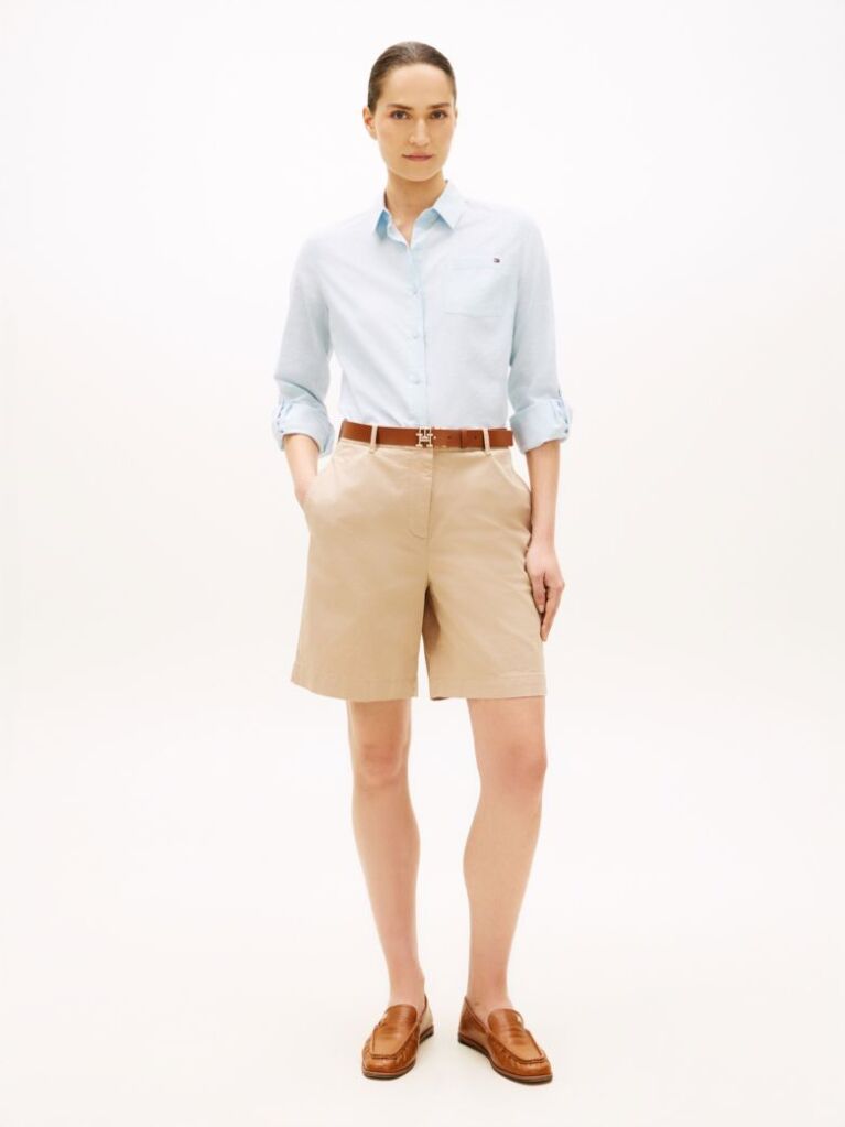 Beige Washed Regular Chino Bermuda Shorts  Women