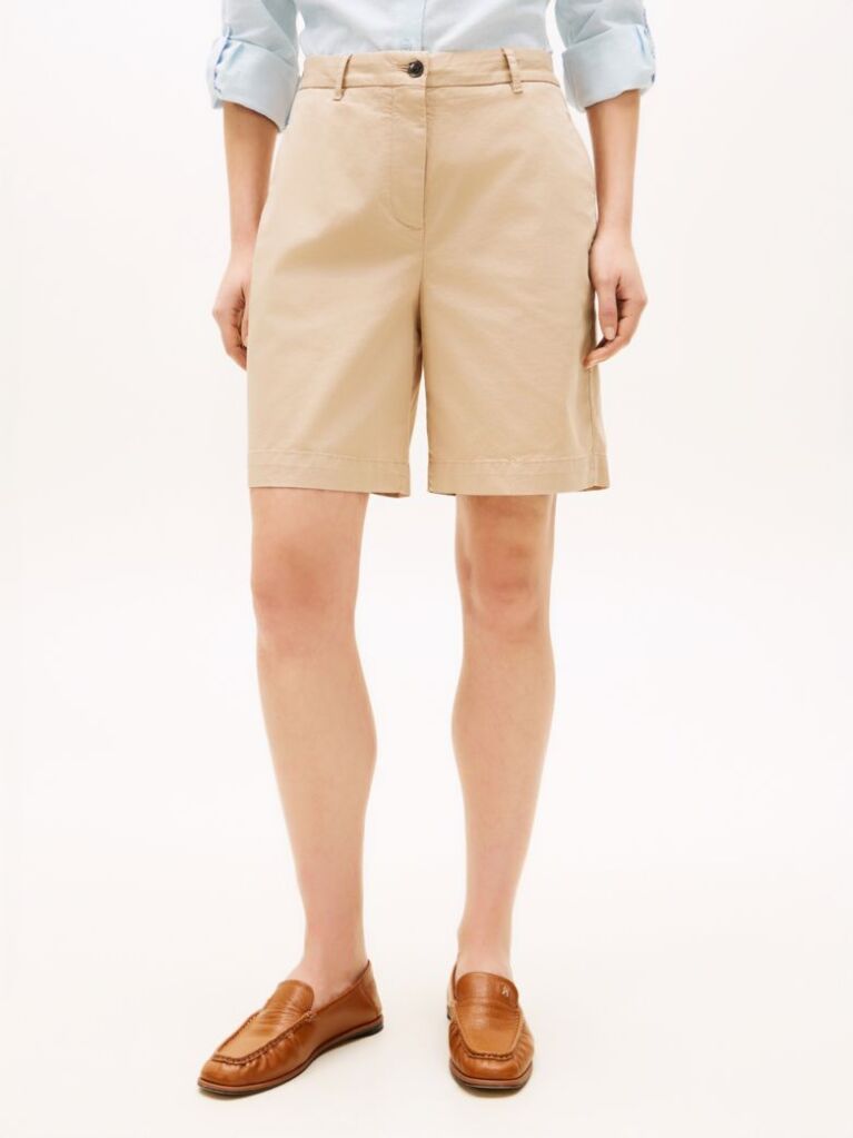 Beige Washed Regular Chino Bermuda Shorts  Women