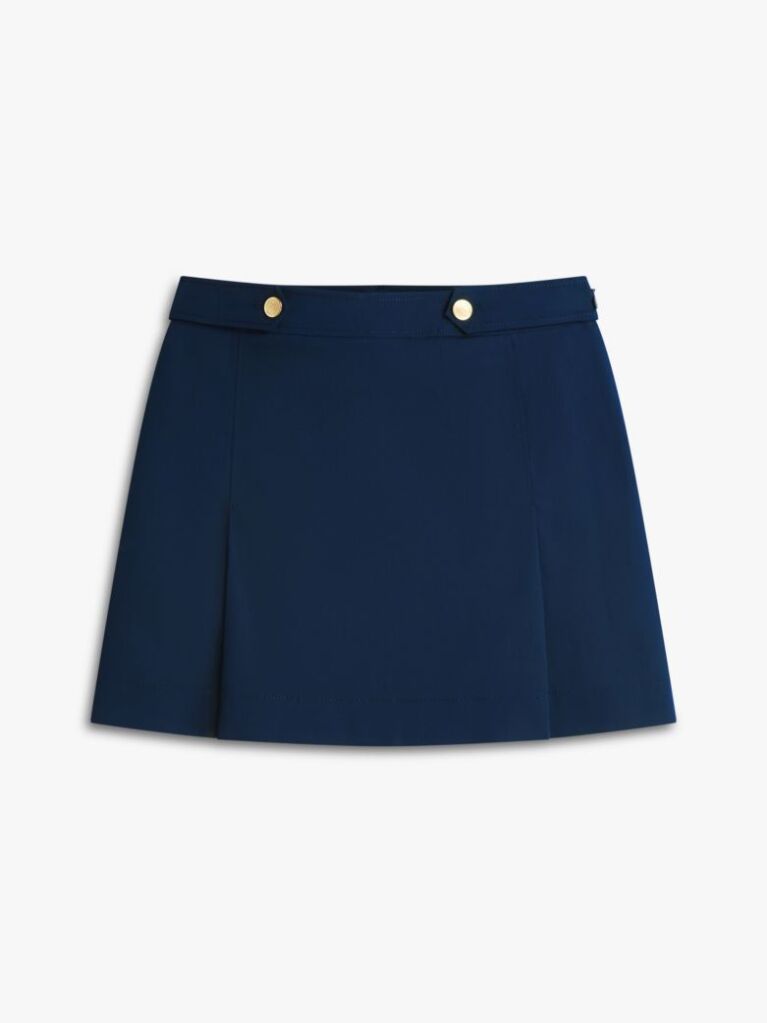 Blue Gold-Tone Button Crest Pleated Mini Skirt  Women