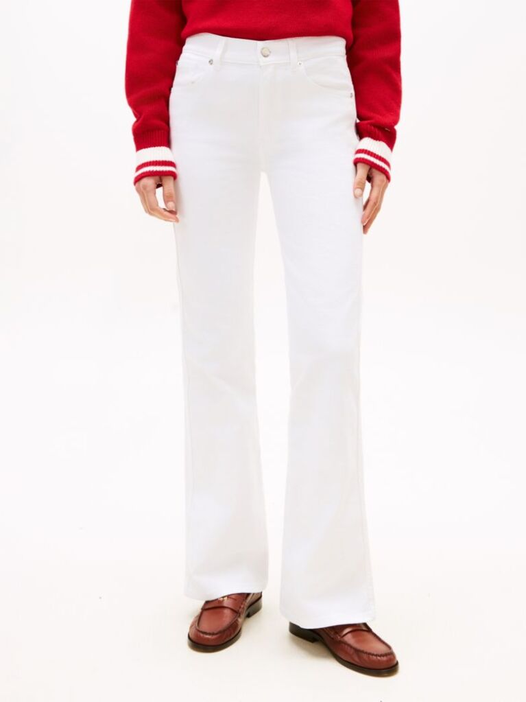 White Mid Rise Flared White Jeans  Women