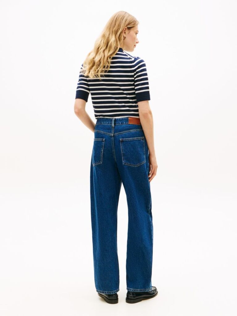 Blue Mid Rise Tapered Barrel Leg Jeans  Women