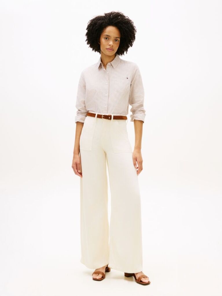 Beige 70s High Rise Wide Leg Jeans  Women