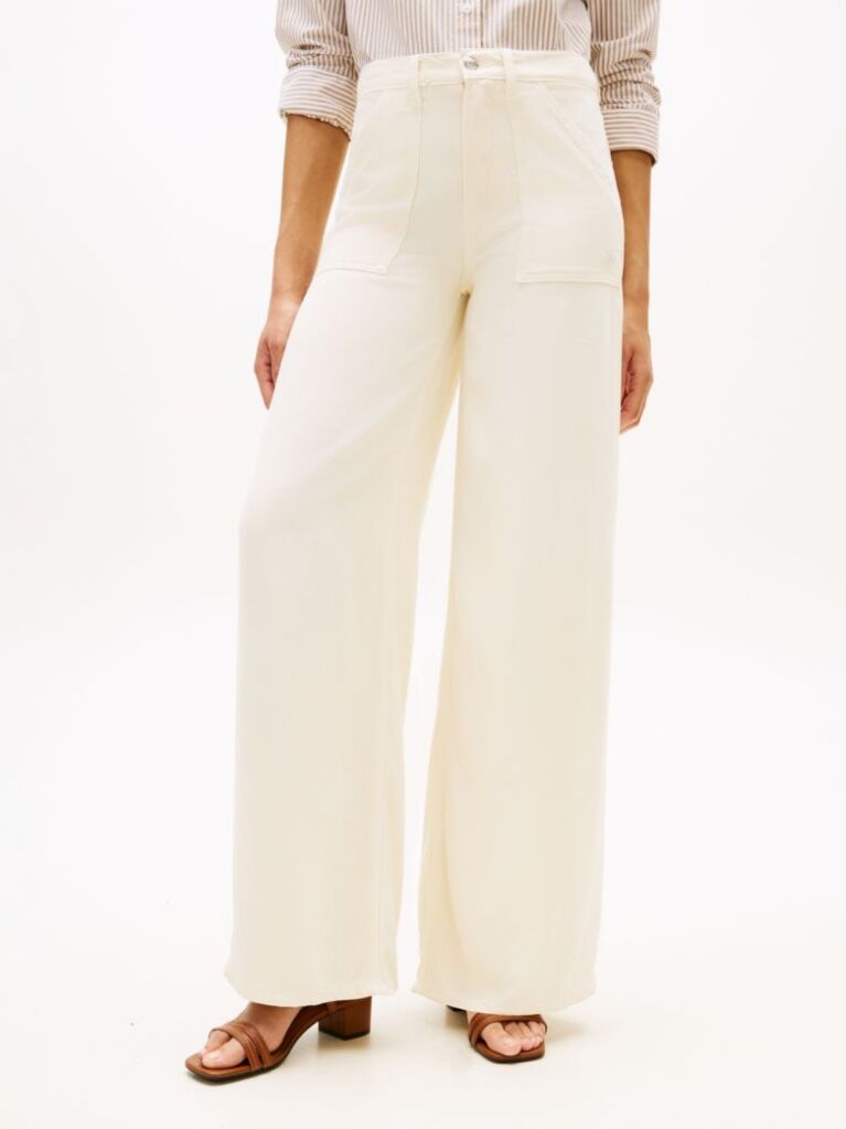 Beige 70s High Rise Wide Leg Jeans  Women