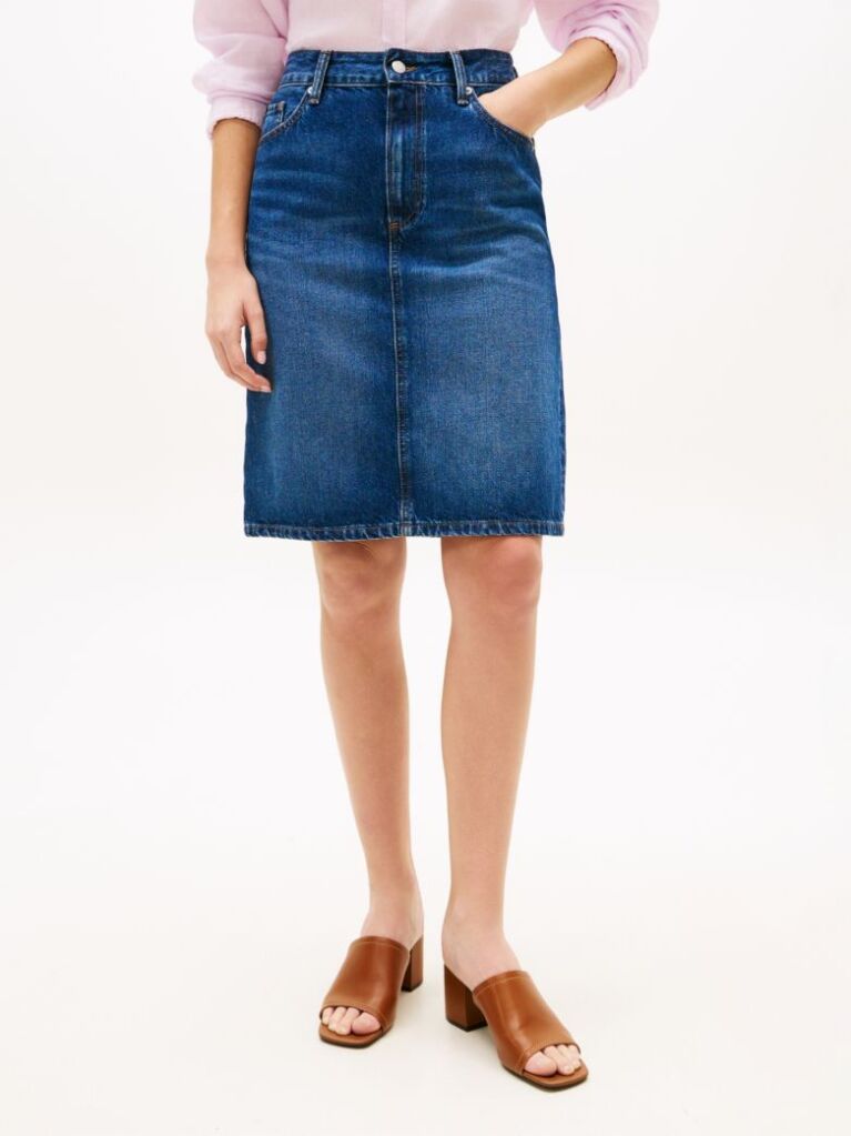 Blue Mid Rise Straight Denim Pencil Skirt  Women