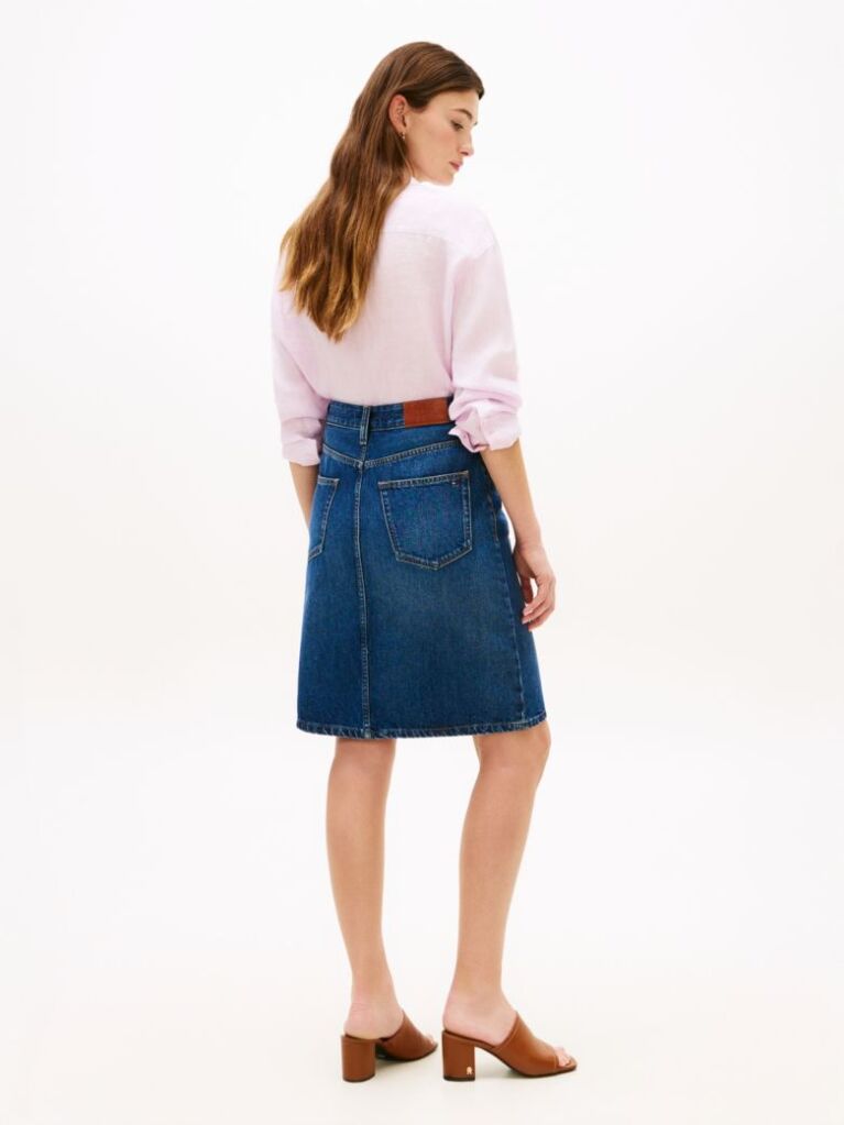 Blue Mid Rise Straight Denim Pencil Skirt  Women