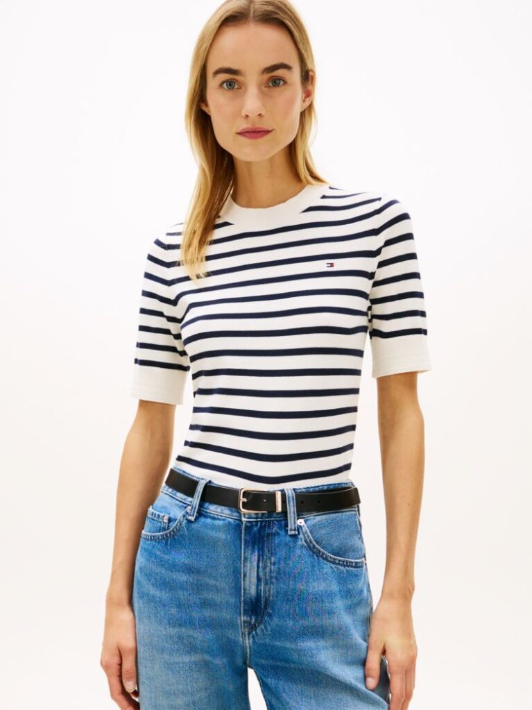 Multi Fine Knit Jersey Short Sleeve Jumper  Women