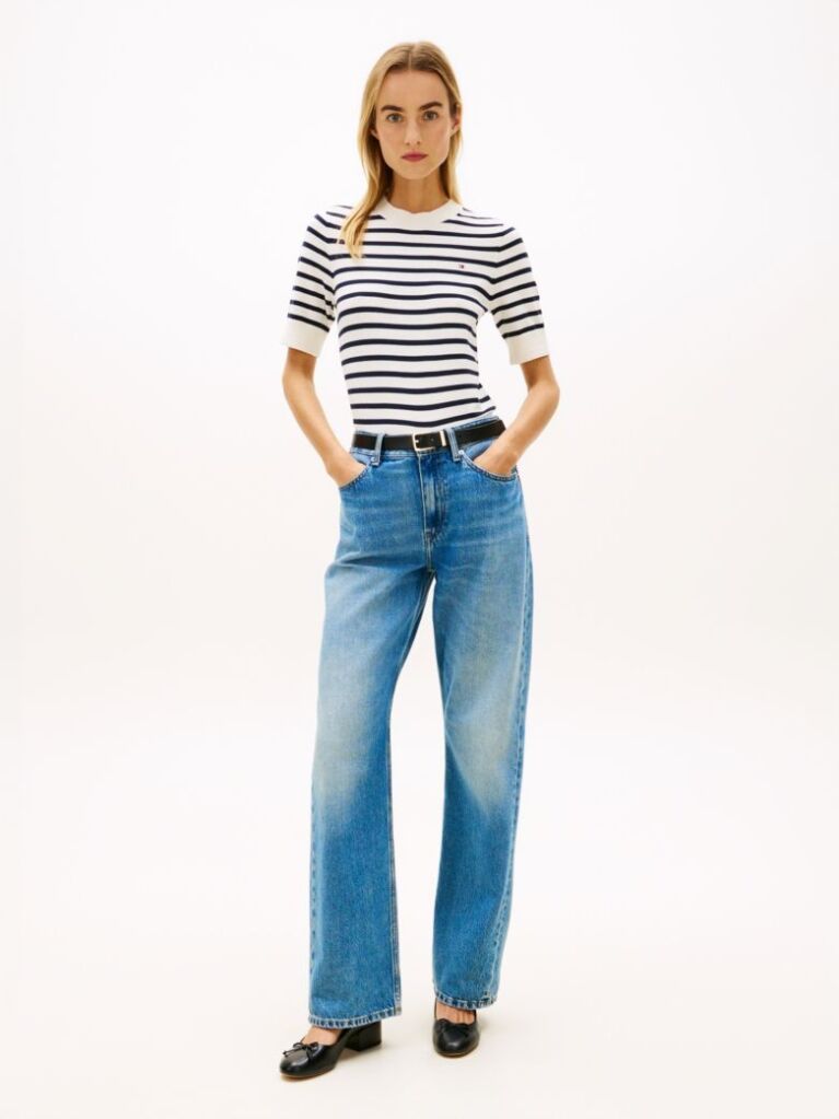 Multi Fine Knit Jersey Short Sleeve Jumper  Women