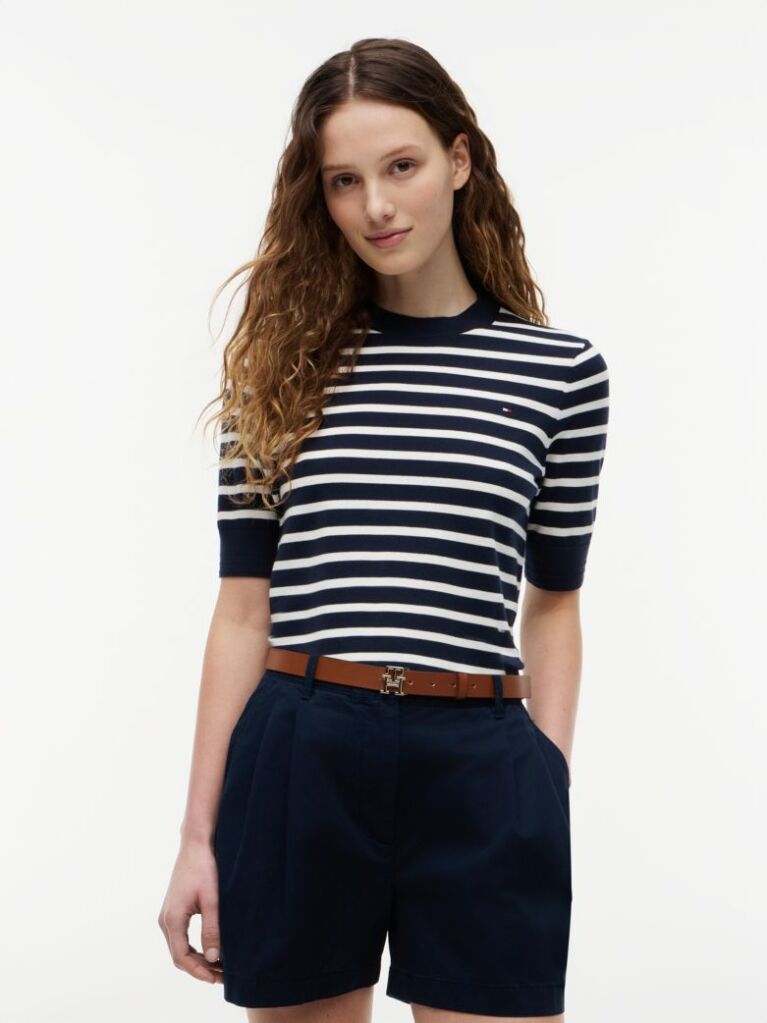 Multi Fine Knit Jersey Short Sleeve Jumper  Women
