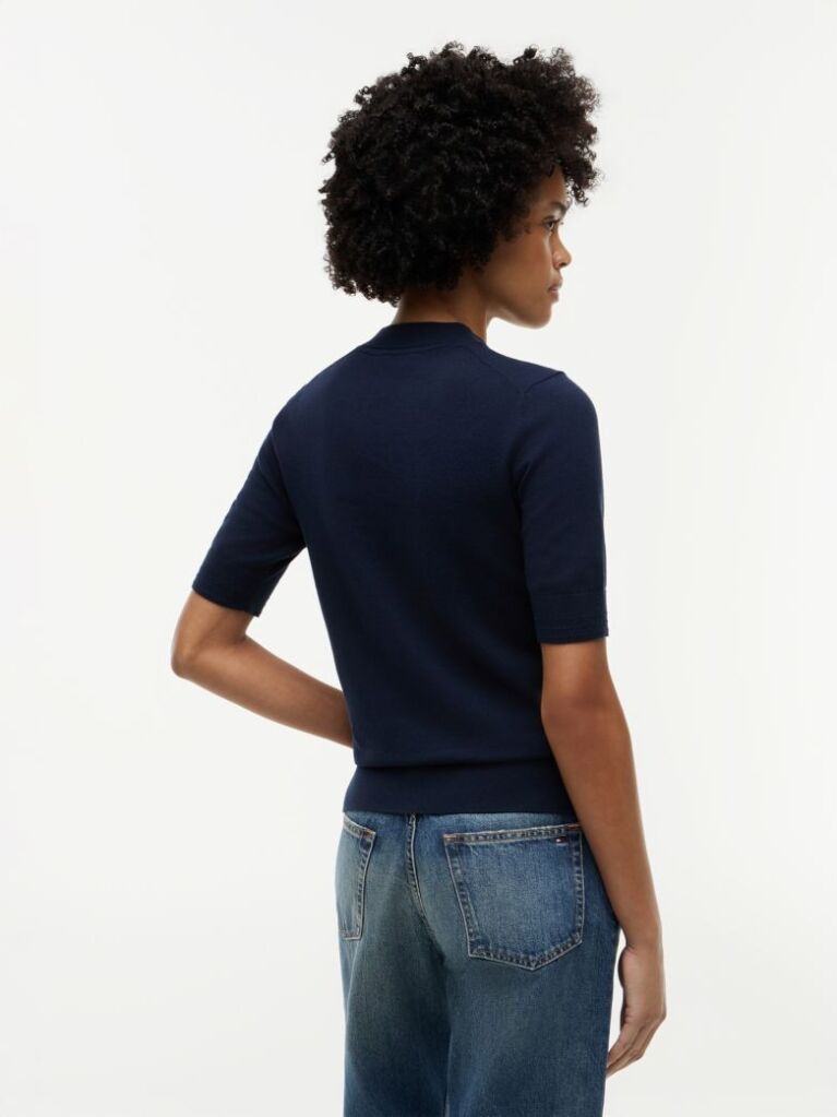 Blue Fine Knit Jersey Short Sleeve Jumper  Women