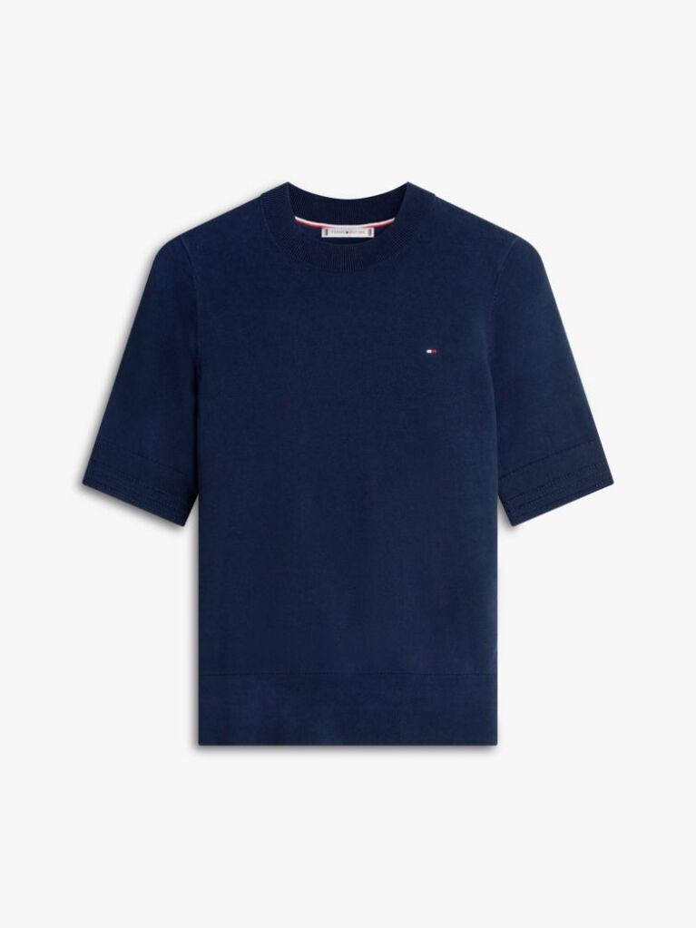 Blue Fine Knit Jersey Short Sleeve Jumper  Women