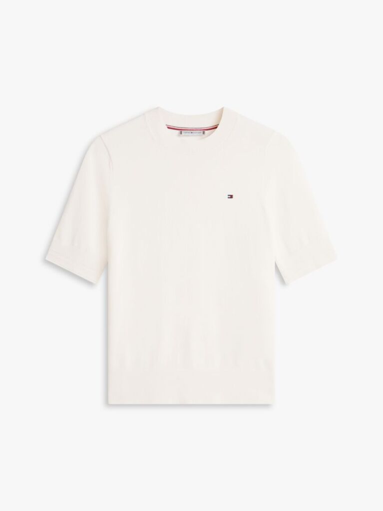 Beige Fine Knit Jersey Short Sleeve Jumper  Women