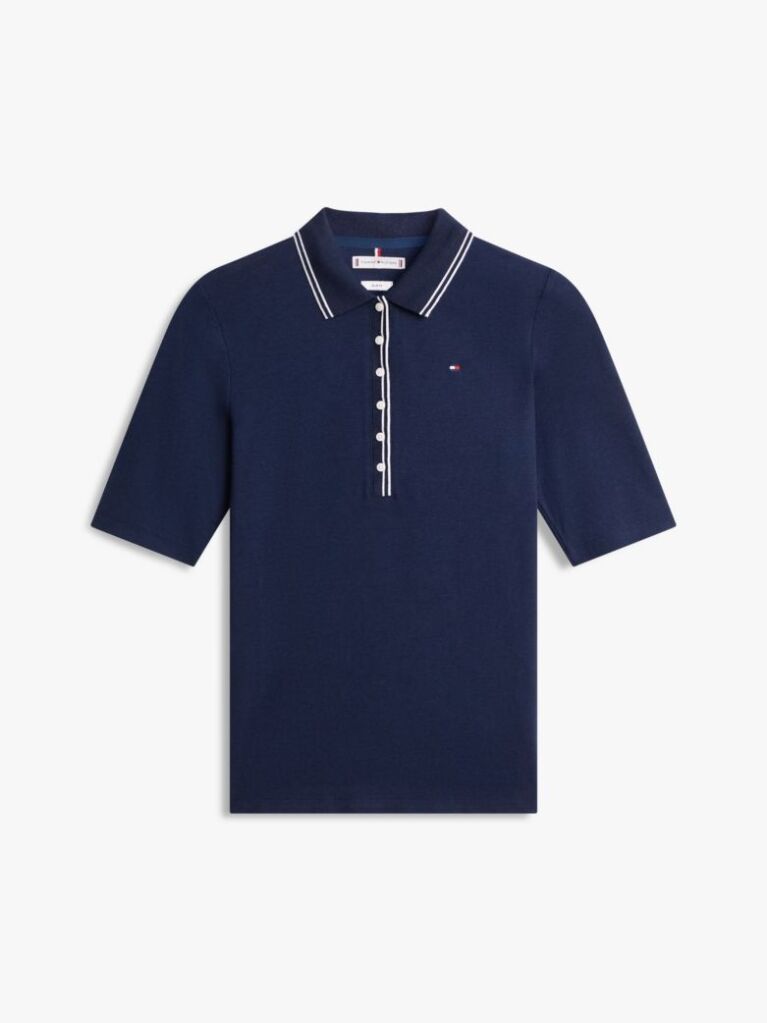 Blue Slim Fit Tipped Half Sleeve Polo Shirt  Women