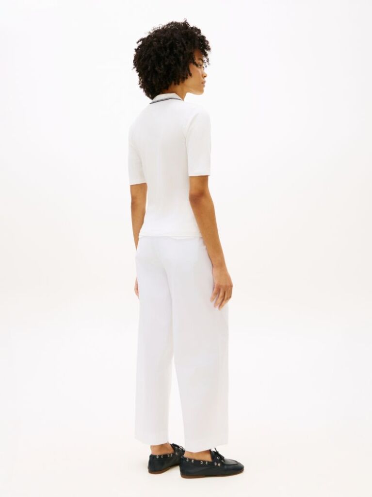 White Slim Fit Tipped Half Sleeve Polo Shirt  Women