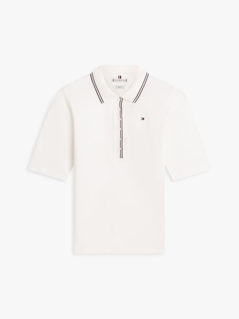 White Slim Fit Tipped Half Sleeve Polo Shirt  Women