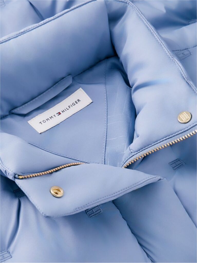 Blue Gold-Tone Button Flag Down Quilted Jacket  Women