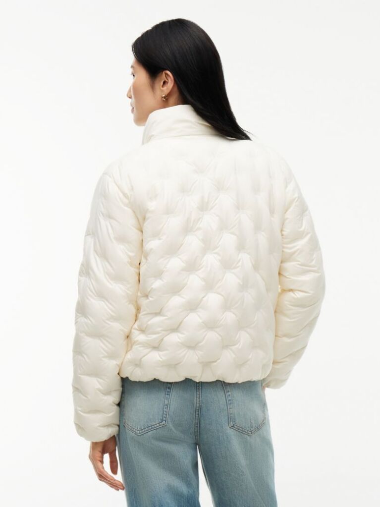 Beige Gold-Tone Button Flag Down Quilted Jacket  Women