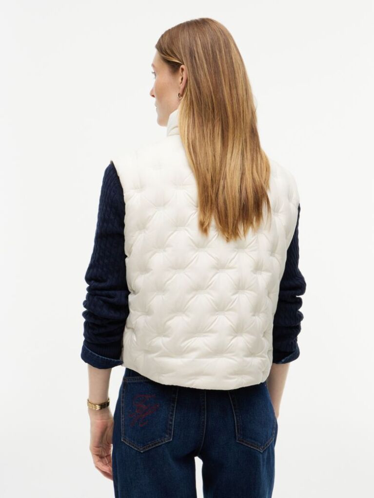 Beige Flag Down Lightweight Quilted Gilet  Women