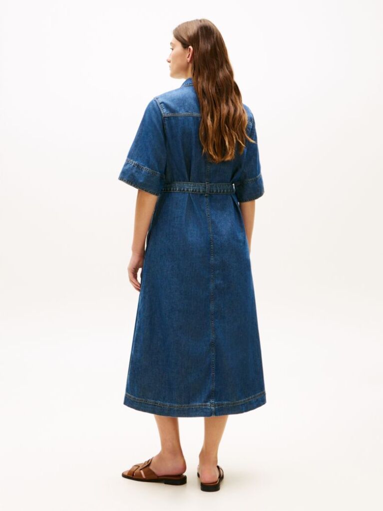Blue Denim Belted Midi Shirt Dress  Women