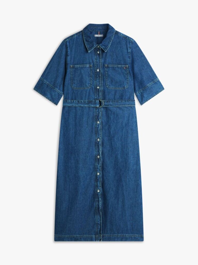 Blue Denim Belted Midi Shirt Dress  Women