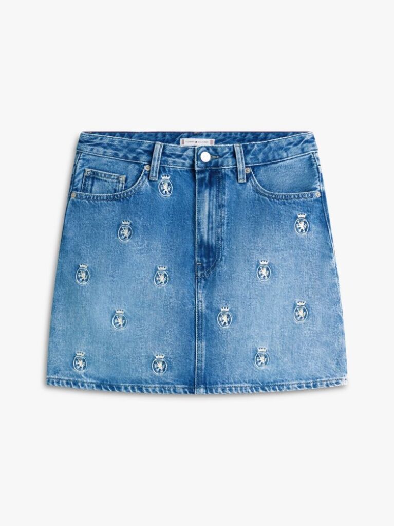 Blue TH Crest Embroidery Denim Mini Skirt  Women