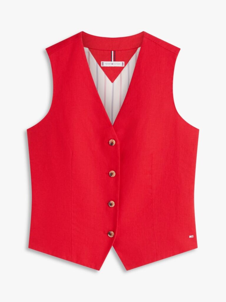 Red Linen Blend Poplin Waistcoat  Women