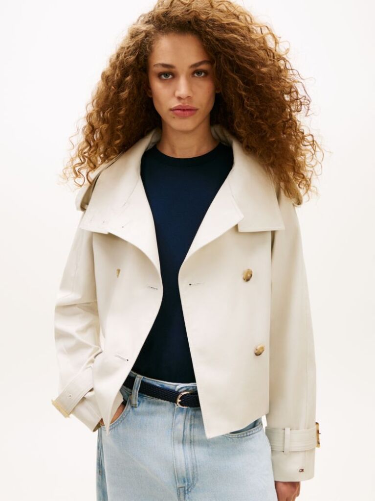 Beige Water Repellent Short Trench Jacket  Women