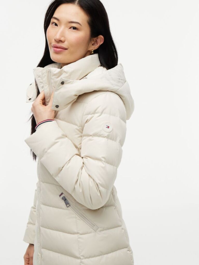 Beige Slim Down Hooded Coat  Women