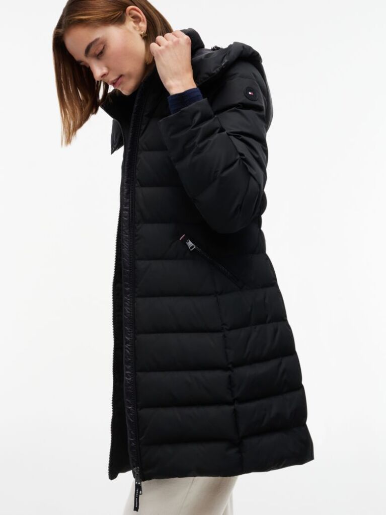 Black Slim Down Hooded Coat  Women