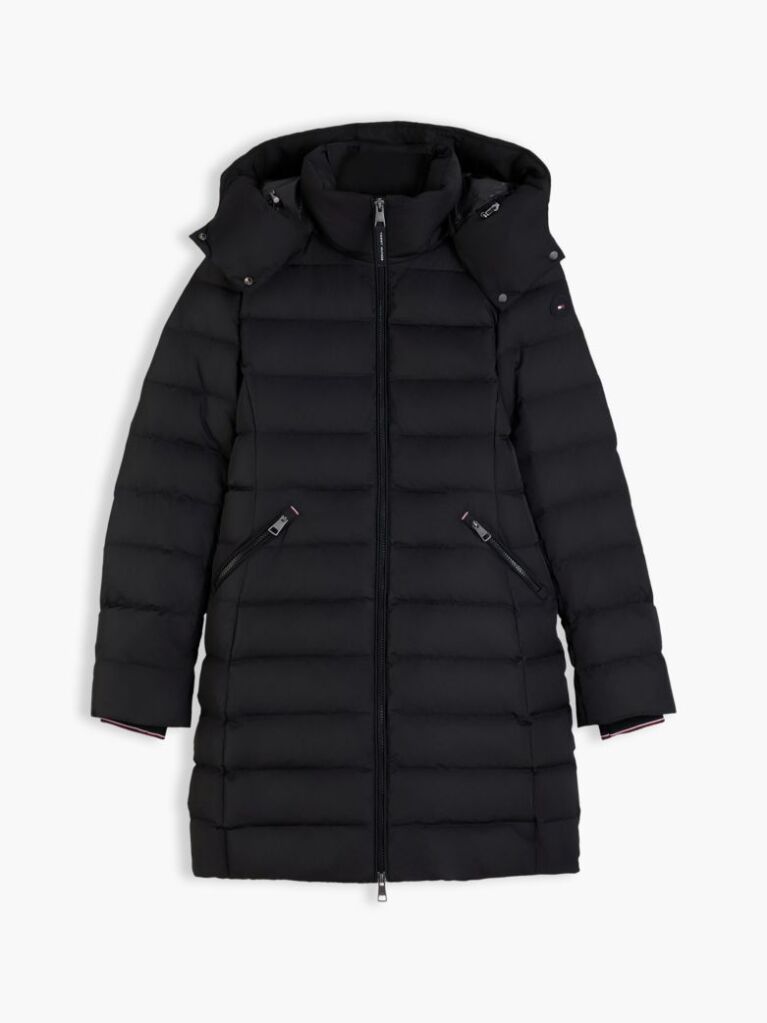Black Slim Down Hooded Coat  Women