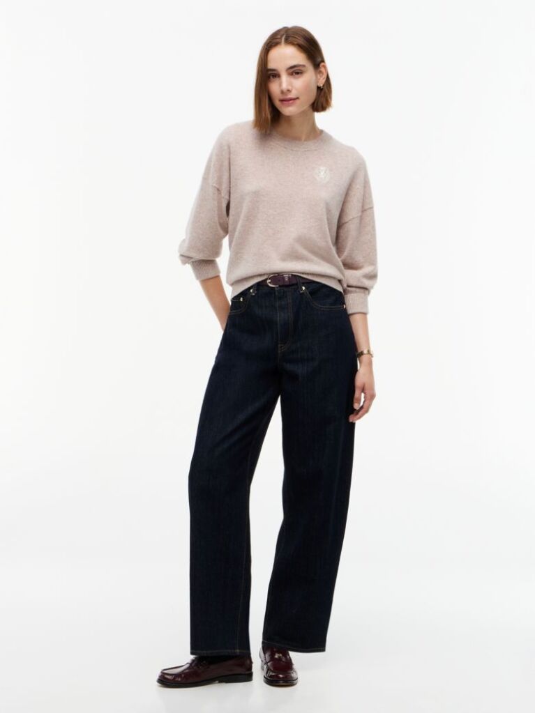 Beige Pure Cashmere Relaxed Crew Neck Jumper  Women
