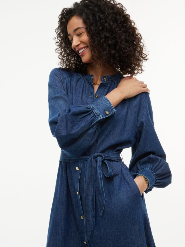 Blue Denim Belted Midi Shirt Dress  Women