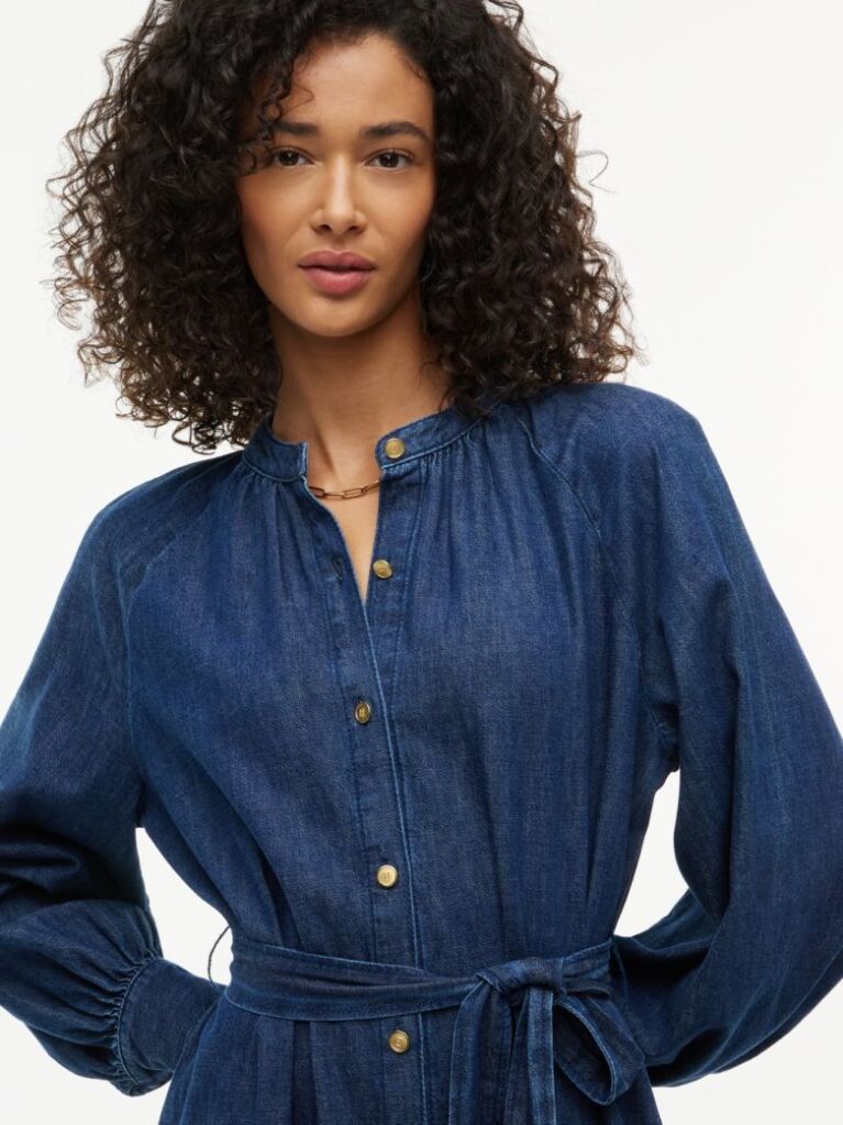 Blue Denim Belted Midi Shirt Dress  Women