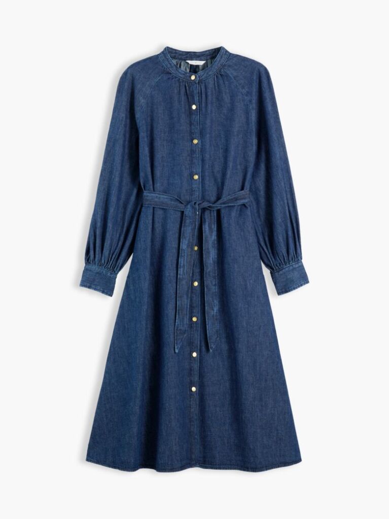 Blue Denim Belted Midi Shirt Dress  Women