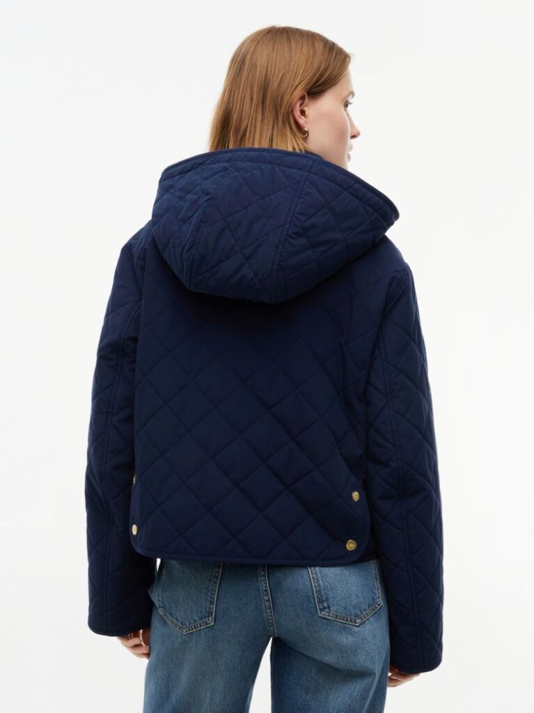 Blue Crest Embroidery Square Quilted Hooded Jacket  Women