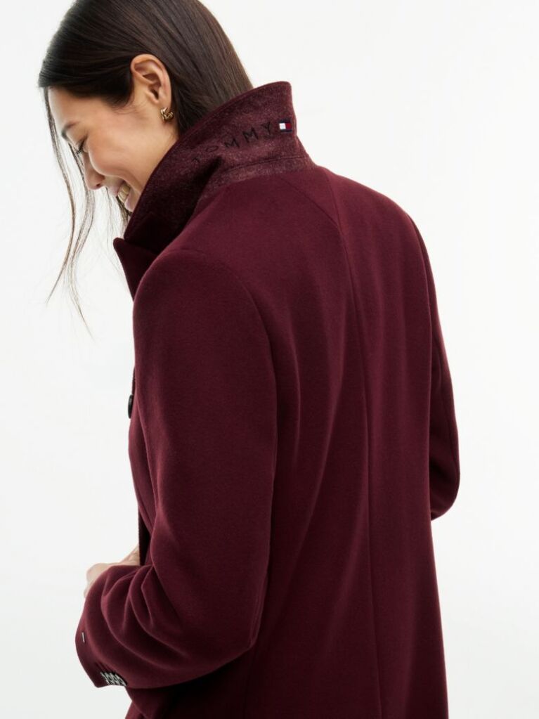 Red Manteco Wool Blend Slim Double Breasted Longline Coat  Women