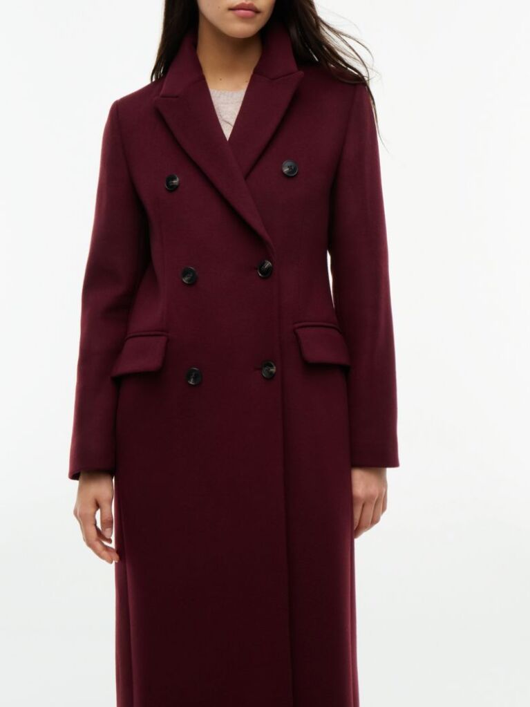 Red Manteco Wool Blend Slim Double Breasted Longline Coat  Women
