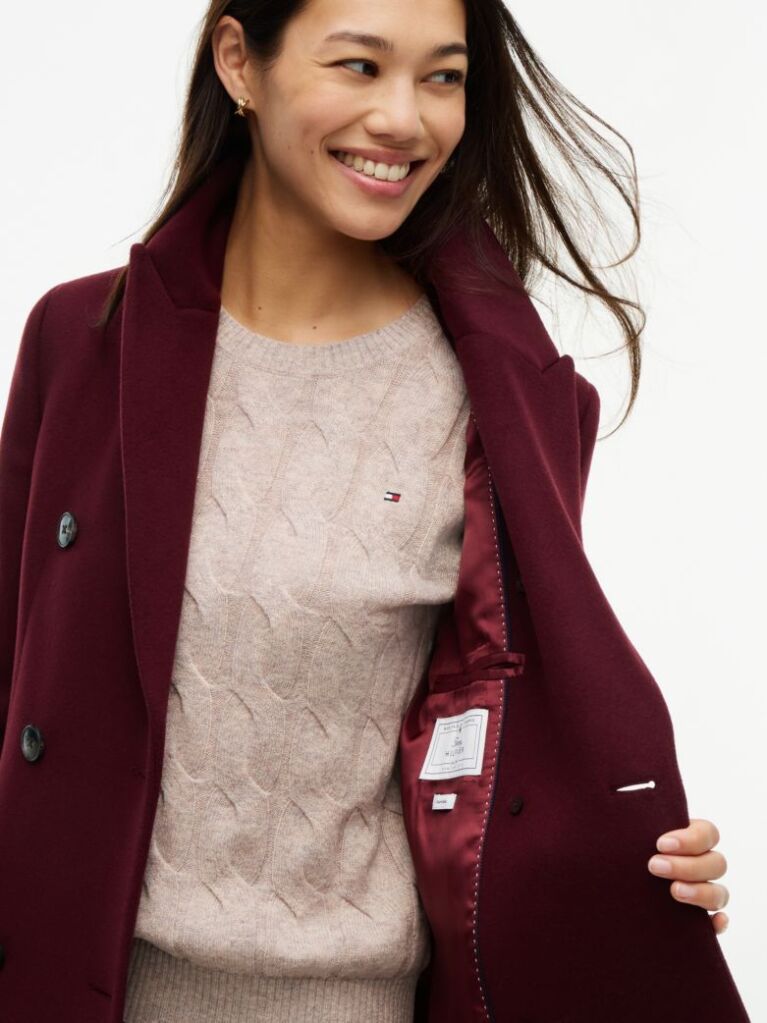 Red Manteco Wool Blend Slim Double Breasted Longline Coat  Women