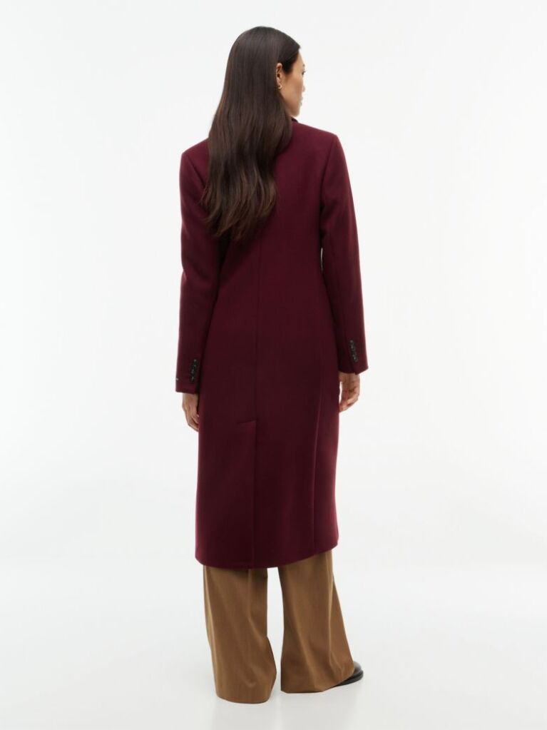 Red Manteco Wool Blend Slim Double Breasted Longline Coat  Women