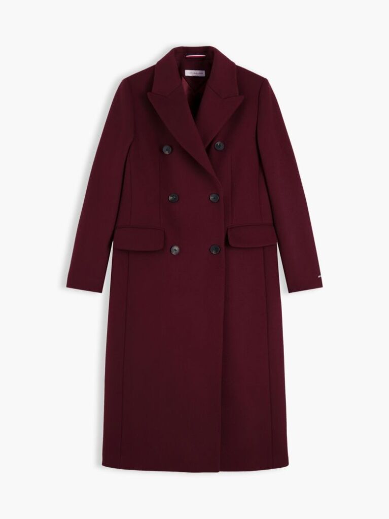 Red Manteco Wool Blend Slim Double Breasted Longline Coat  Women