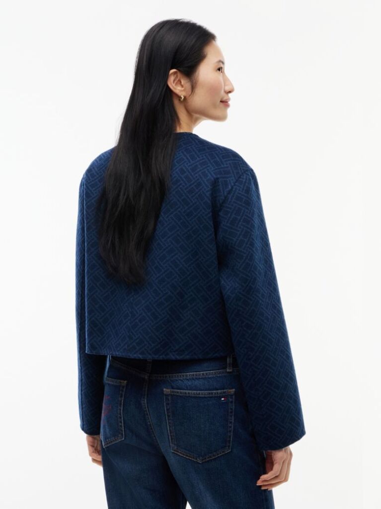 Blue Double-Faced Wool Blend Jacquard Slim Jacket  Women