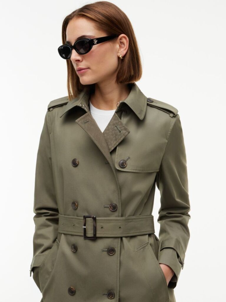 Green Buckle Belt Double Breasted Trench Coat  Women