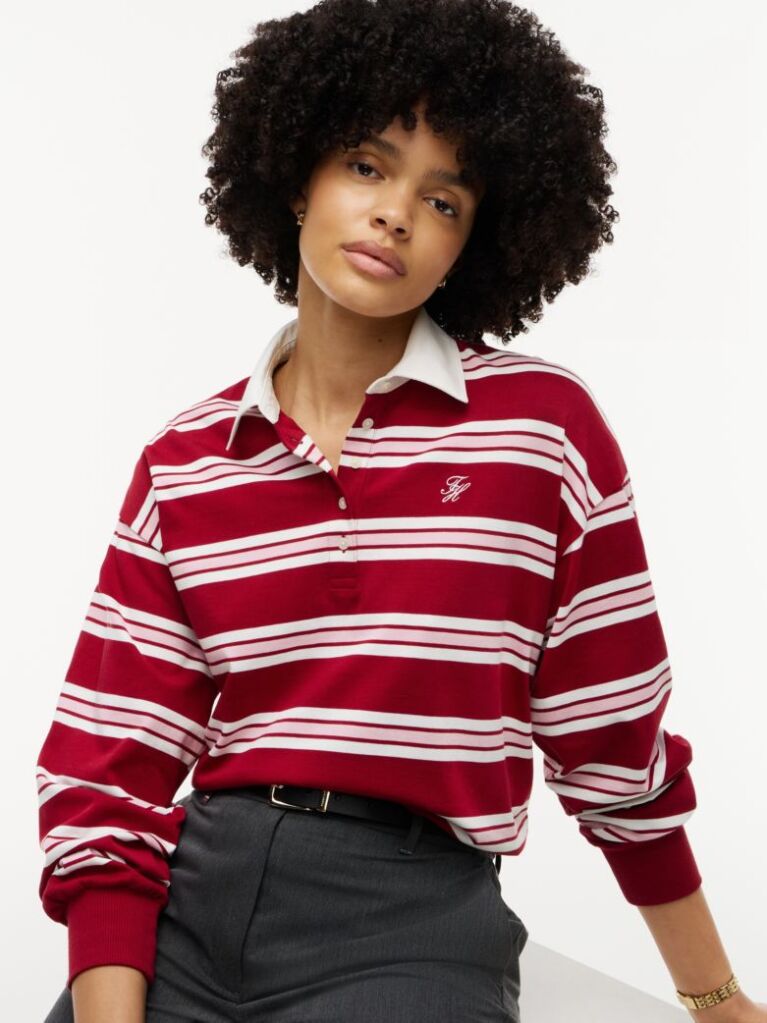 Multi Rugby Stripe Relaxed Polo Sweatshirt  Women